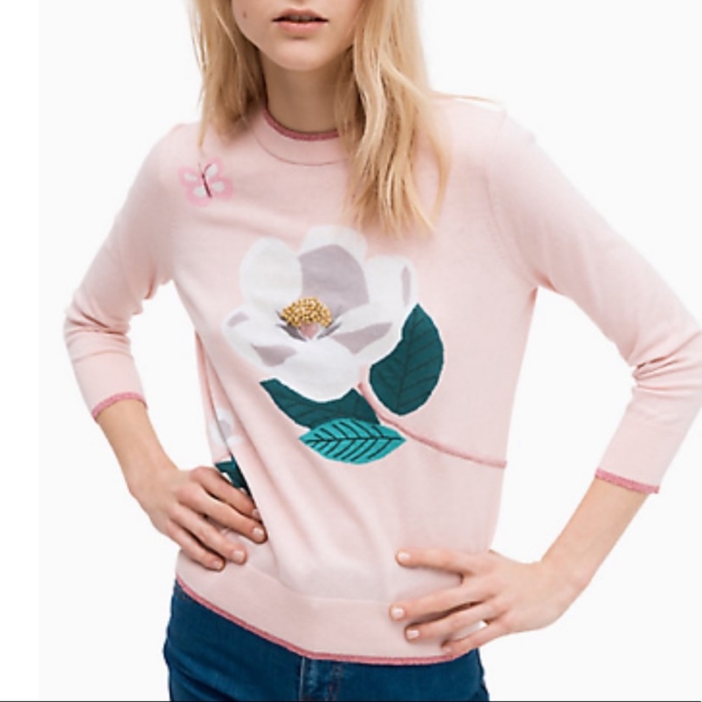KATE SPADE VINTAGE Cashmere Pink Flower Sweater